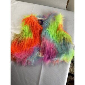 JEM and The Holograms Fluffy Furry Rainbow Youth Vest Size Small 6-6X Costume